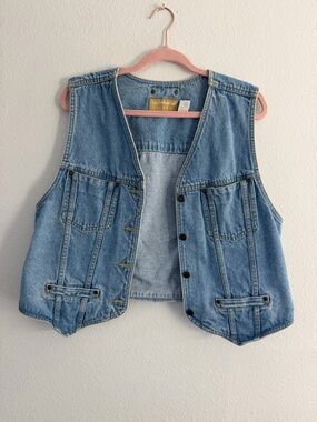 Vintage Liz Claiborne Lizwear Light Wash Button Up Denim Vest Size Large